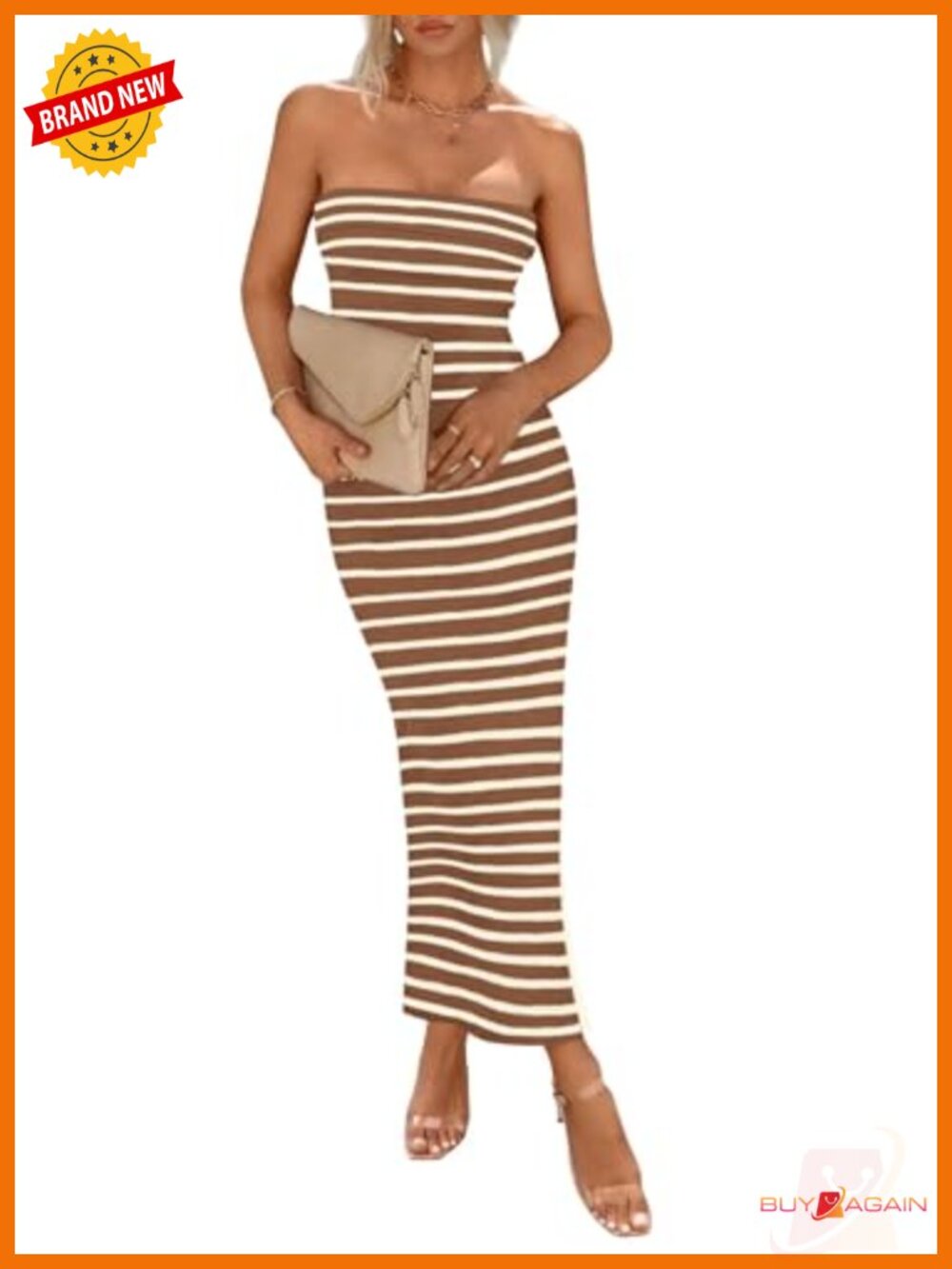 PRETTYGARDEN Strapless Bodycon Maxi Dress Side Slit Cocktail Party